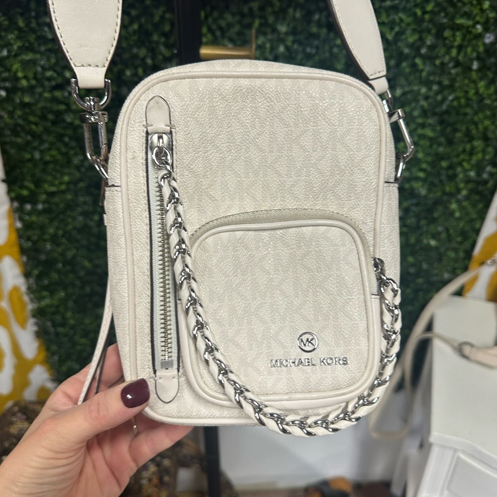 Michael Kors White Crossbody Bag with Chain Accent